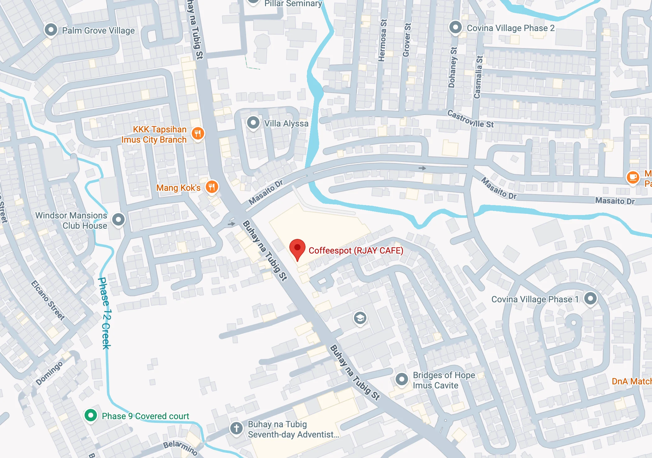 Map showing CoffeeSpot BNT at Puregold Buhay na Tubig, Imus